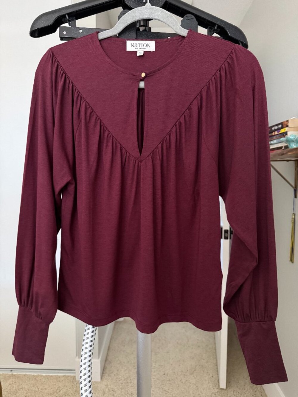 Nation LTD Jeannie Keyhole Top Port Burgundy XS NWOT Gold Button $130